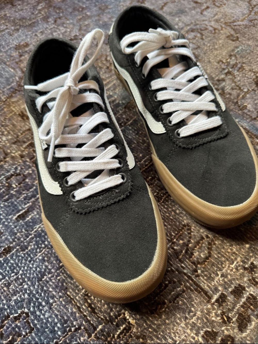 Vans Black Suede Low-Top Sneakers with White Stripe and Gum Toe
